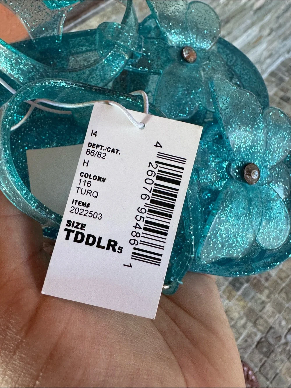 Children’s place jelly sandals /Girls Teal Glitter Butterfly Sandals